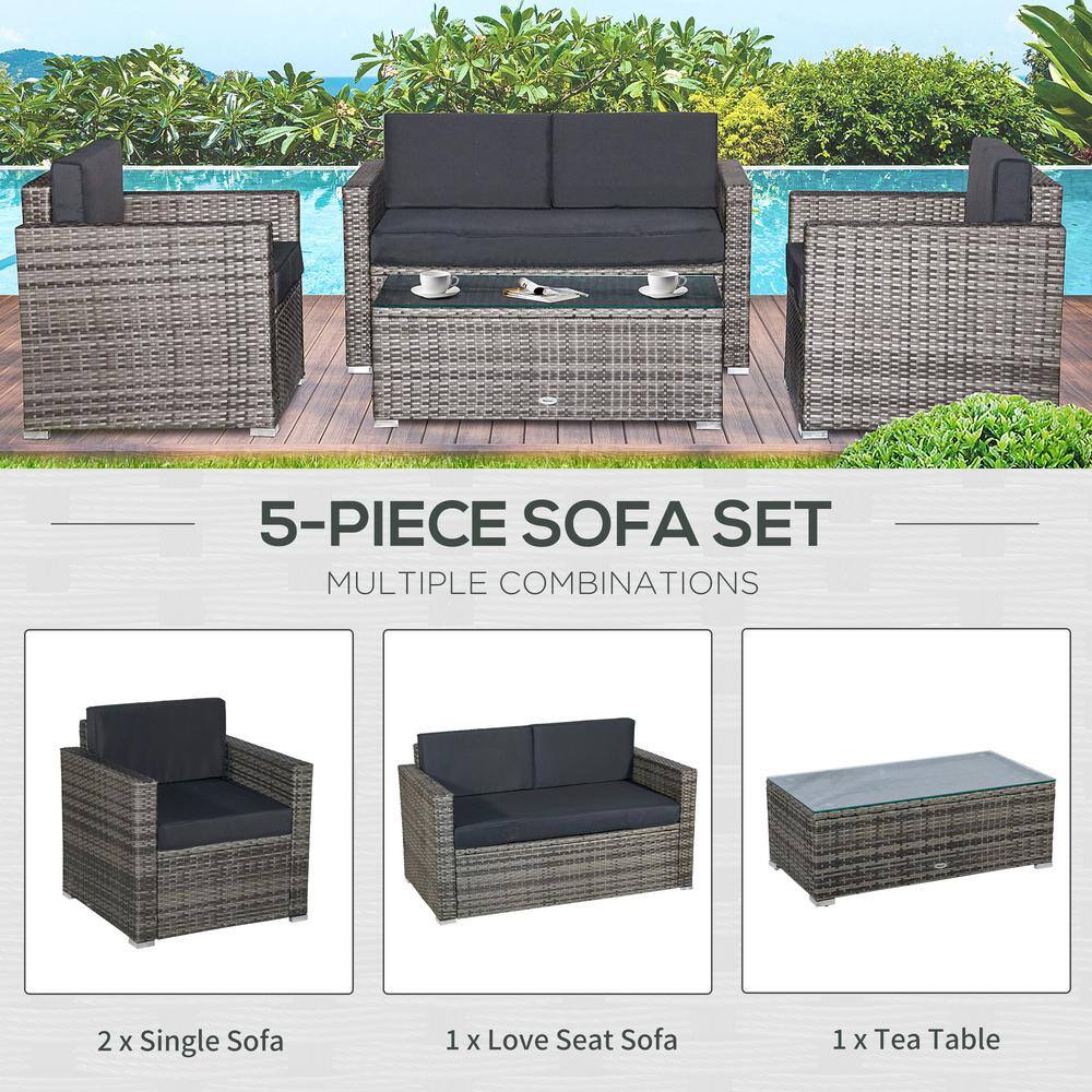 Outsunny 4-Piece Black Rattan Wicker Outdoor Furniture Set