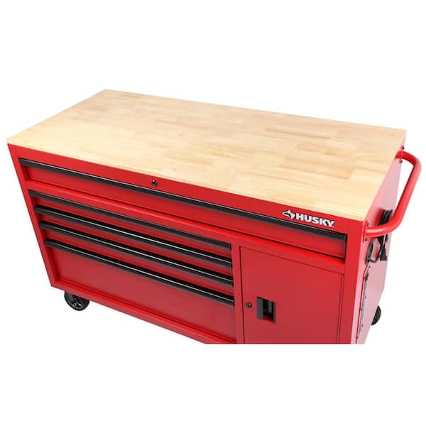 56 in. W 5-Drawer Gloss Red 1-Door Deep Tool Chest Mobile Workbench with Hardwood Top 56 in. W 5-Drawer Gloss Red 1-Door Deep Tool Chest Mobile Workbench with Hardwood Top