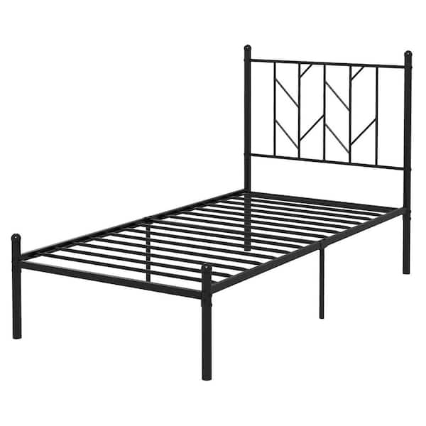 Costway Black Metal Frame Twin Size Platform Bed with Vintage Headboard Mattress Foundation