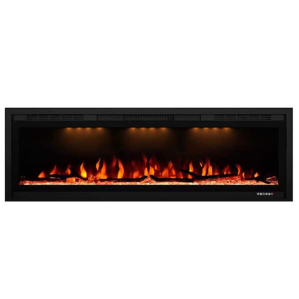 Valuxhome 50 in. 750-Watt/1500-Watt Black Wall-Mount and Recessed Electric Fireplace with LED Light