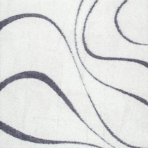Carolyn Contemporary Curves Shag White 6 ft. Square Rug