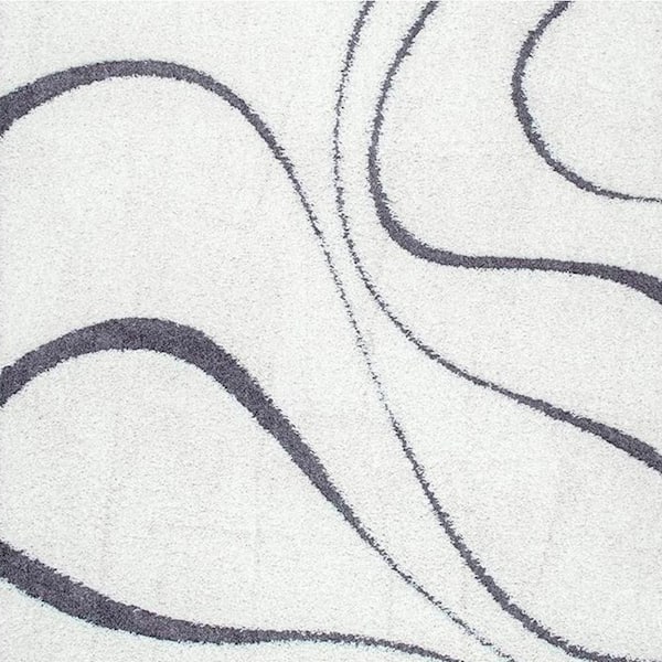 nuLOOM Carolyn Contemporary Curves Shag White 6 ft. Square Rug