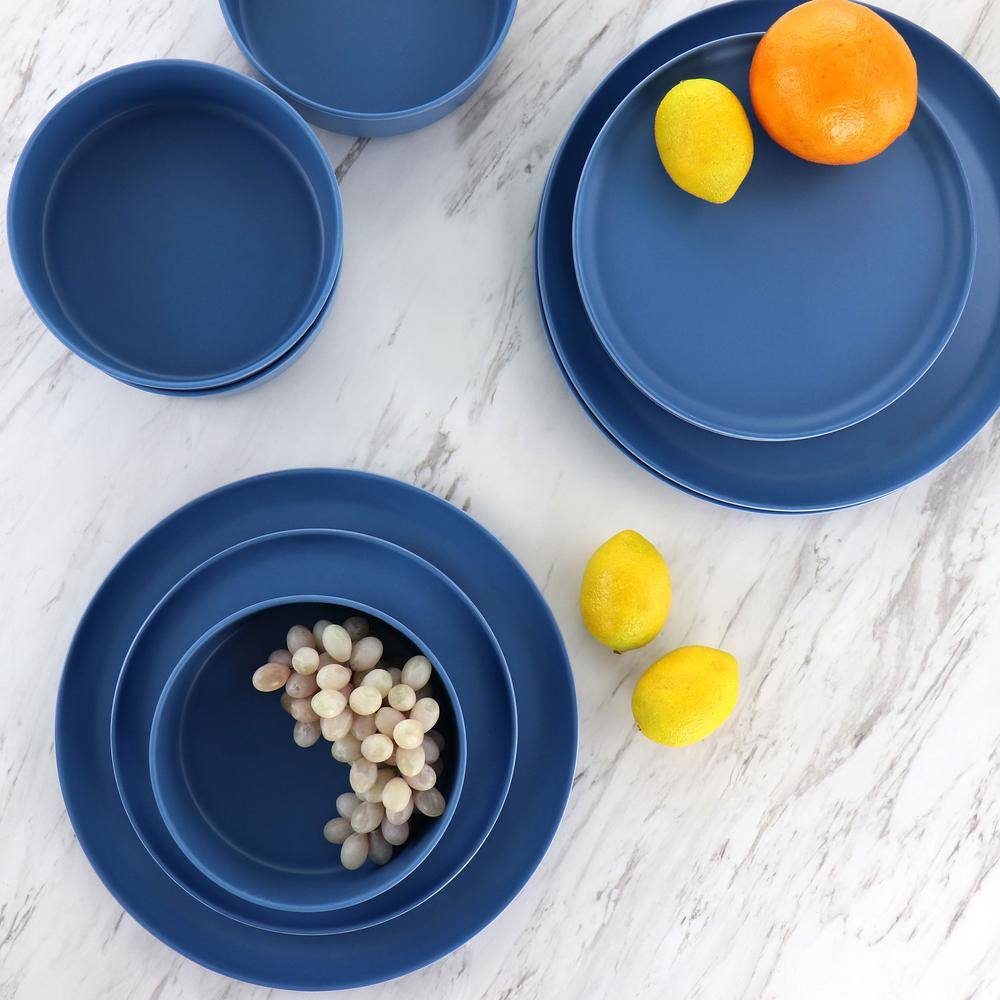 Blue Melamine 12-Piece Stackable Dinnerware Set, Service for 4