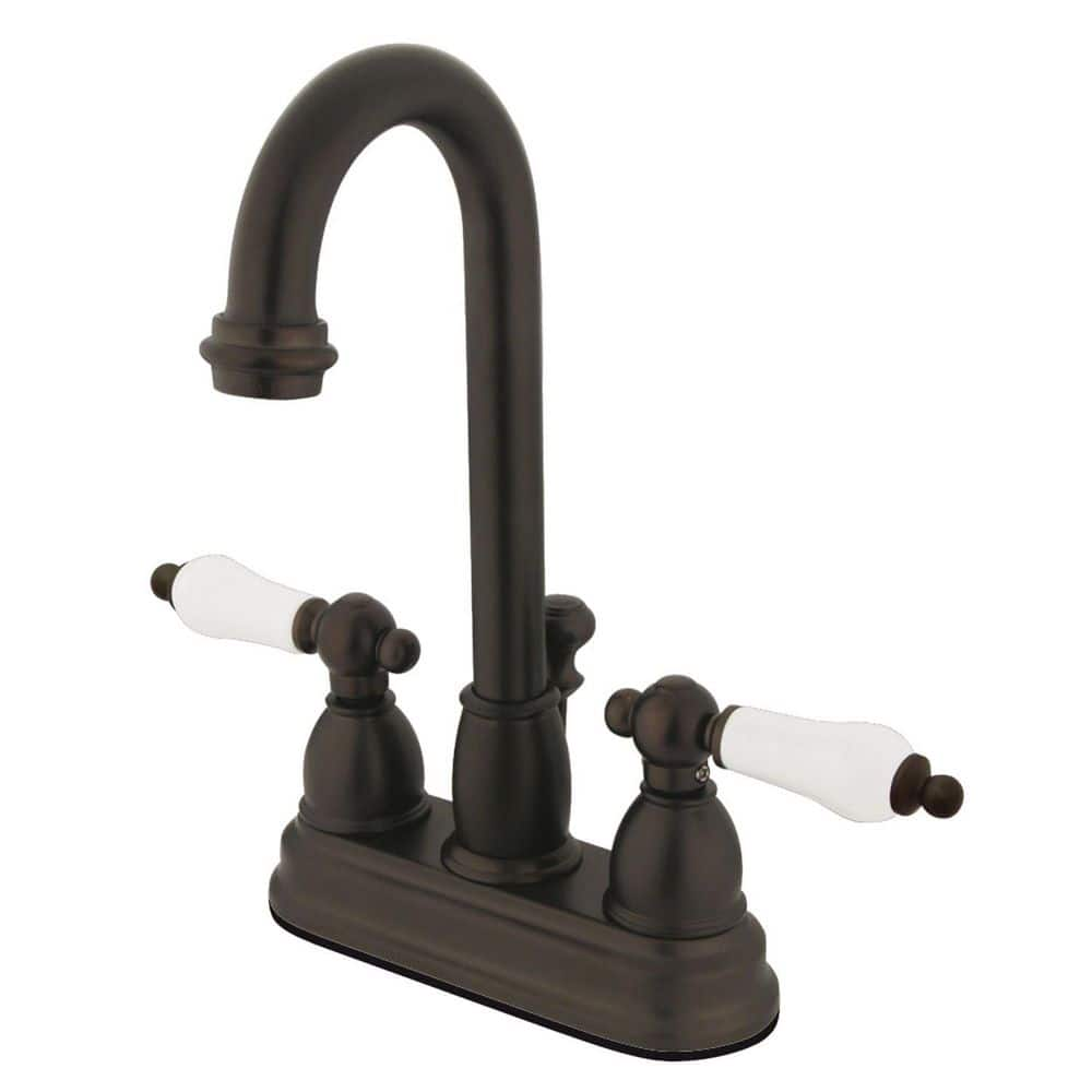 Kingston Brass Restoration 4 In Centerset 2 Handle Bathroom Faucet With Plastic Pop Up In Oil