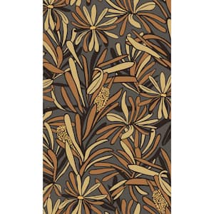 Camel/Black Plant Pattern Print Non-Woven Non-Pasted Textured Wallpaper 57 sq. ft.