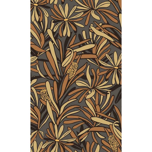 Walls Republic Camel/Black Plant Pattern Print Non-Woven Non-Pasted Textured Wallpaper 57 sq. ft.