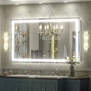 55 in. W x 30 in. H Rectangular Frameless 192 LEDs/m Front Lighted Anti-Fog Tempered Glass Wall Bathroom Vanity Mirror