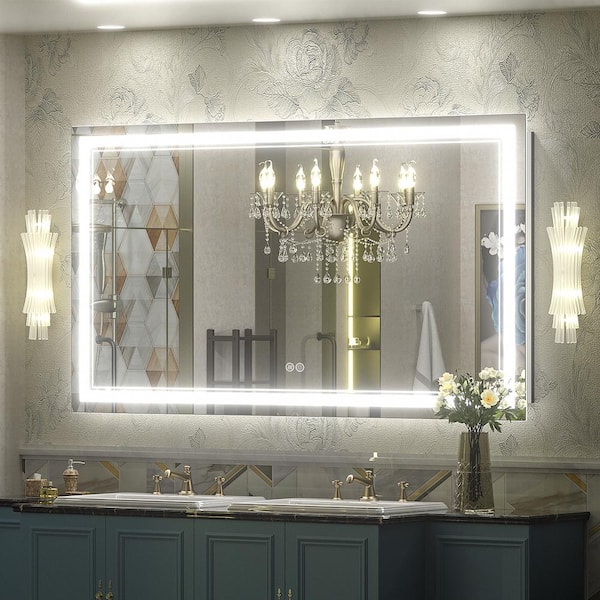 Apmir 55 in. W x 30 in. H Rectangular Frameless 192 LEDs/m Front Lighted Anti-Fog Tempered Glass Wall Bathroom Vanity Mirror