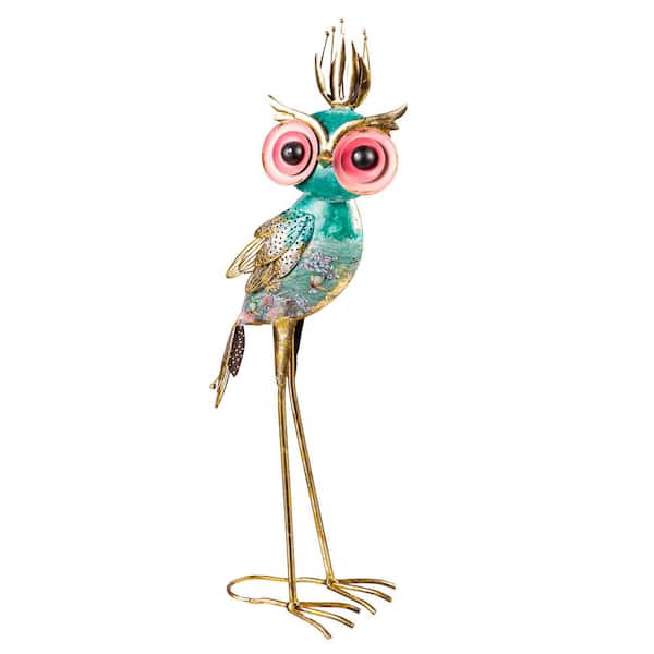 Evergreen Enterprises 28 in. Metal Owl Garden Statuary, Blue and Gold