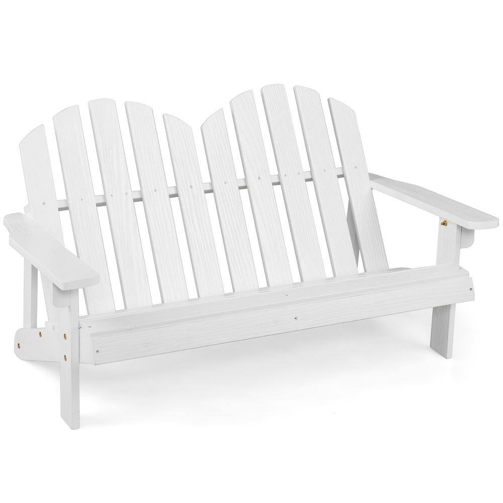 Costway 2Person White Adirondack Chair Kid Solid Wood Loveseat