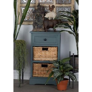 2 Baskets and 1 Drawer Wood Stationary Teal Storage Unit