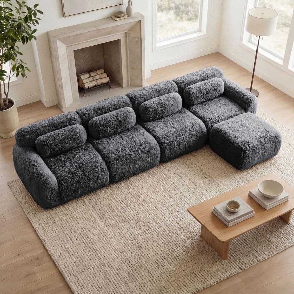 149 in. Track Arm 5-Piece Polyester Modular Sectional Sofa with Armrests in Dark Gray