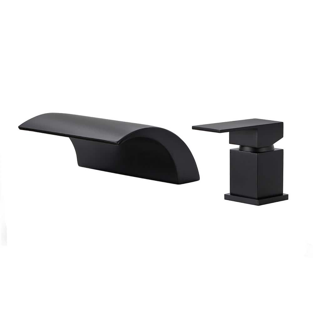 Single-Handle Deck-Mount Roman Tub Faucet Waterfall 2 Holes Modern Brass Bathroom Bathtub Filler in Matte Black