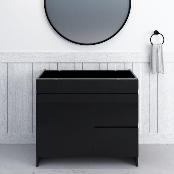 VOLPA USA AMERICAN CRAFTED VANITIES Mace 36 in. W x 18 in. D x 34 in. H Bath Vanity Cabinet without Top in Glossy Black with Right-Side Drawers