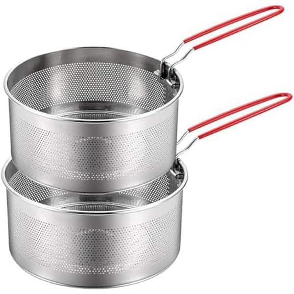 Stainless Steel Pasta Strainer Set of 2 with Removable Handle, 2-qt. Capacity, Silver, Kitchen Colander for Draining