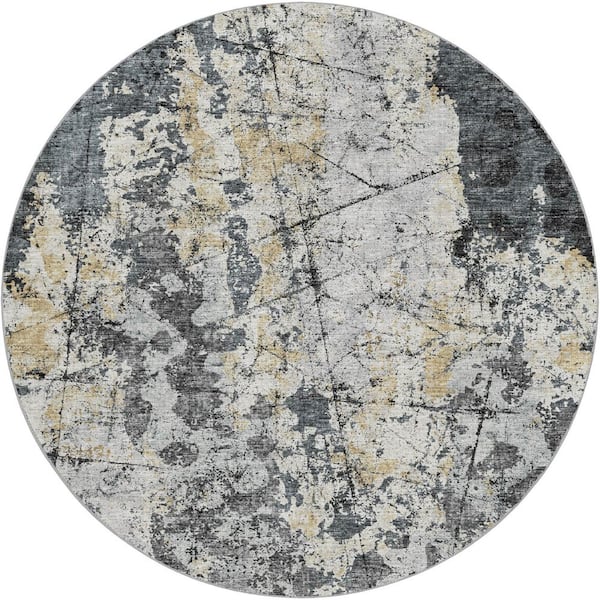 Dream Shag Premium Machine Washable Abstract ADS68 Black 8 ft. x 8 ft. Round Rug