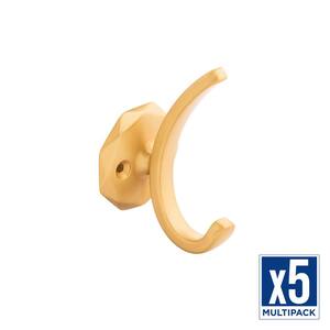 Karat 1-1/4 in. Brushed Golden Brass Hook (5-Pack)