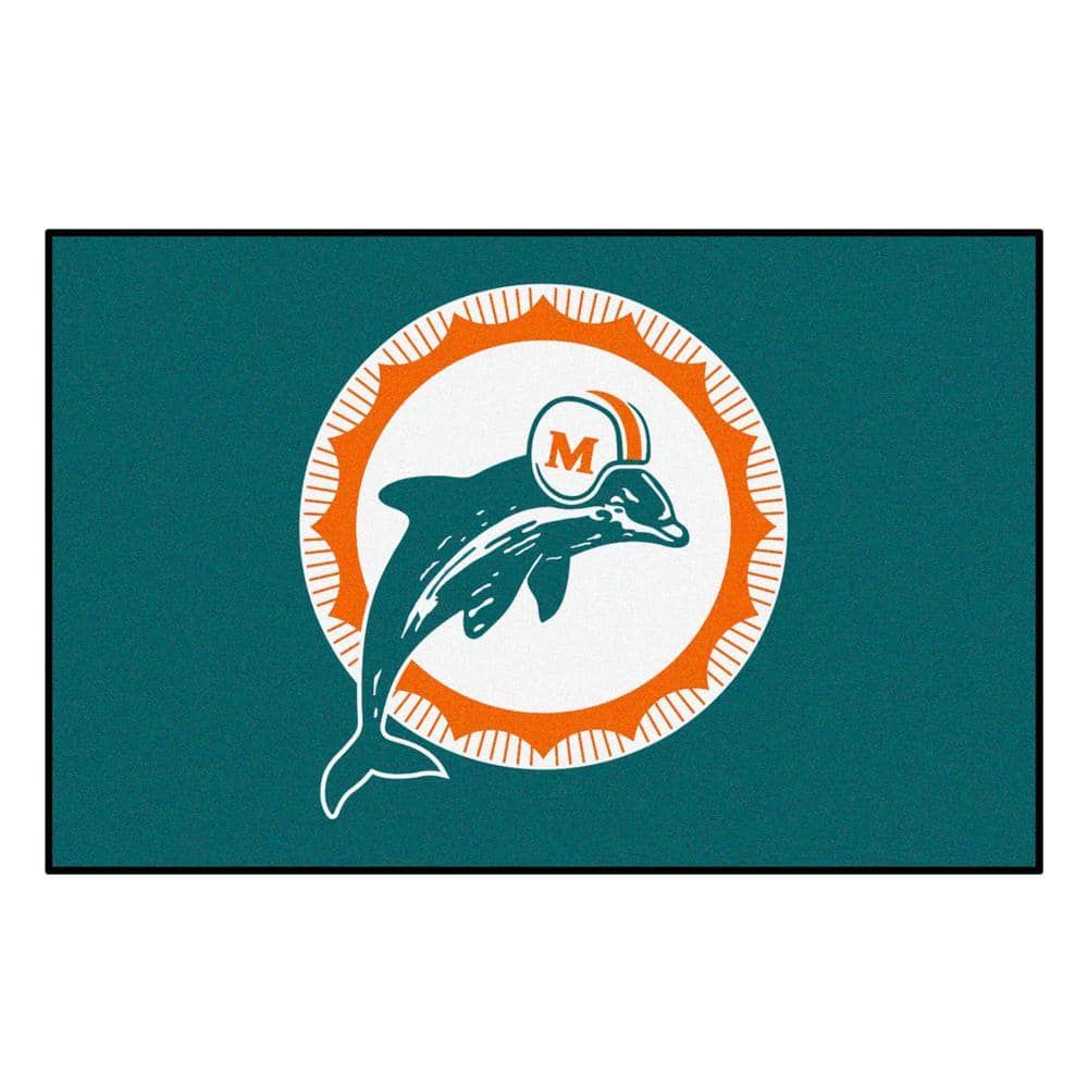 2.5' x 6' Aqua Blue & Green NFL Miami Dolphins X-Fit Football Field  Rectangular Area Rug Runner