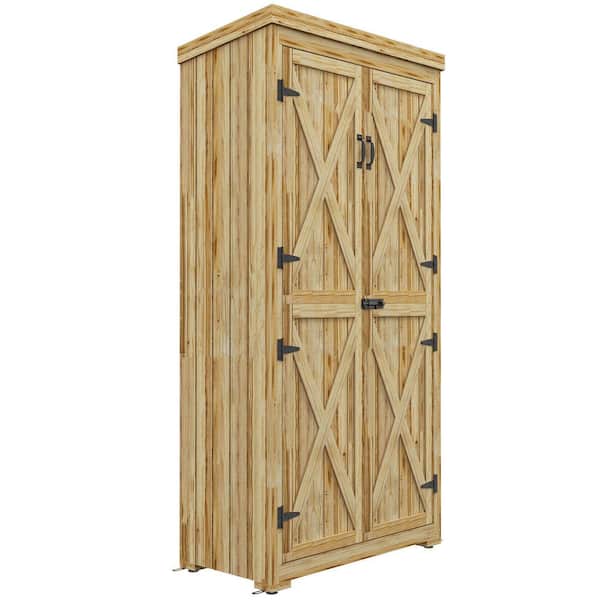 Wooden Garden Shed, Outdoor Lockers, Waterproof Galvanized Metal Roof, Narrow Tool Shed