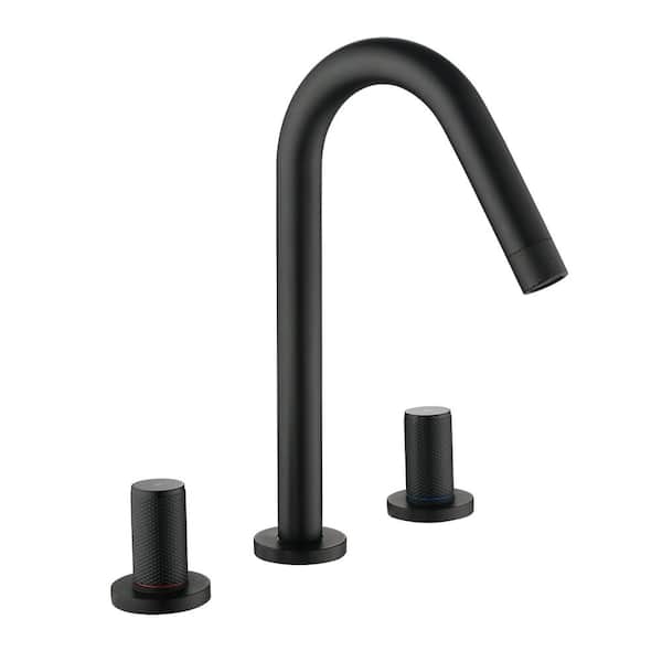 AIMADI 8 in. Widespread Double Handle Bathroom Faucet with Rotating Spout 3-Hole Brass Bathroom Basin Taps in Matte Black