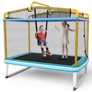 6 ft. 3-in-1 Yellow Kids Trampoline with Swing and Horizontal Bar Outdoor Indoor Rectangle Toddler Trampoline