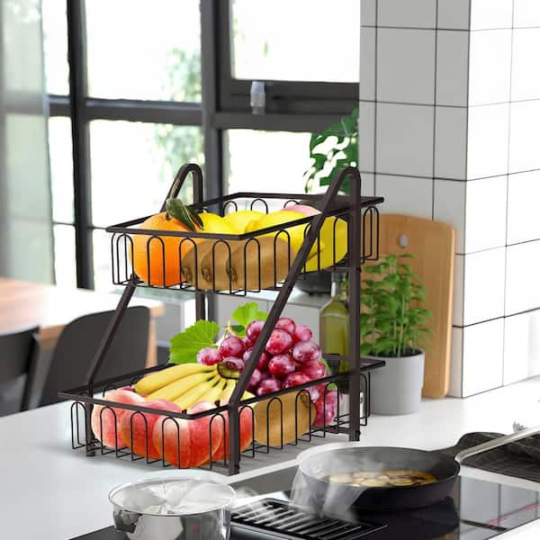 Wood Fruit Basket, 2 Tier Kitchen - KIWI HOMIE