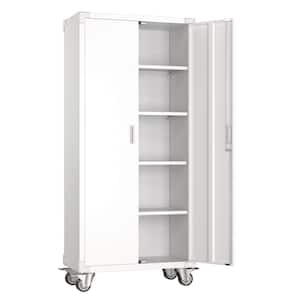 31.5 in. W x 72 in. H x 16.5 in. D Metal Rolling Garage Storage Cabinet Steel Freestanding Cabinet in White
