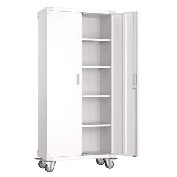 Hephastu 31.5 in. W x 72 in. H x 16.5 in. D Metal Rolling Garage Storage Cabinet Steel Freestanding Cabinet in White