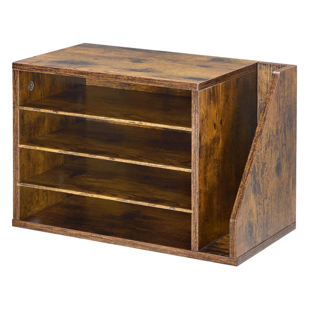 Literature Organizer with 4 Compartments, Detachable Shelves, Brown Desk Accessories 11.02 in. H x 9.25 in. W