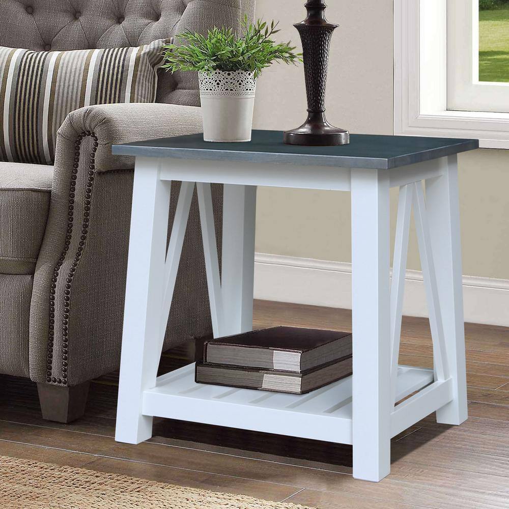Eco-Friendly Parawood Surrey Rectangular Side Table in White & Heather Gray