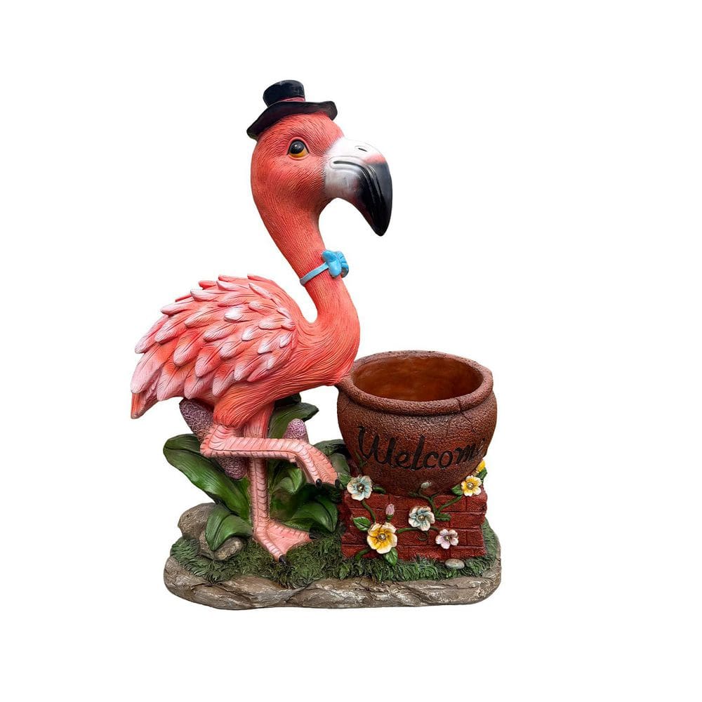 Pink 22.83 in. x 26.77 in. Resin Outdoor Garden Sculpture Flamingo Flower Pot Planter Unique Yard Statue Decoration price history on PriceWatchPro