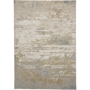 7 X 10 Gold and Ivory Abstract Area Rug