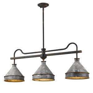 Jasper 3-Light Antique Black Iron Pendant with Galvanized Steel Shade
