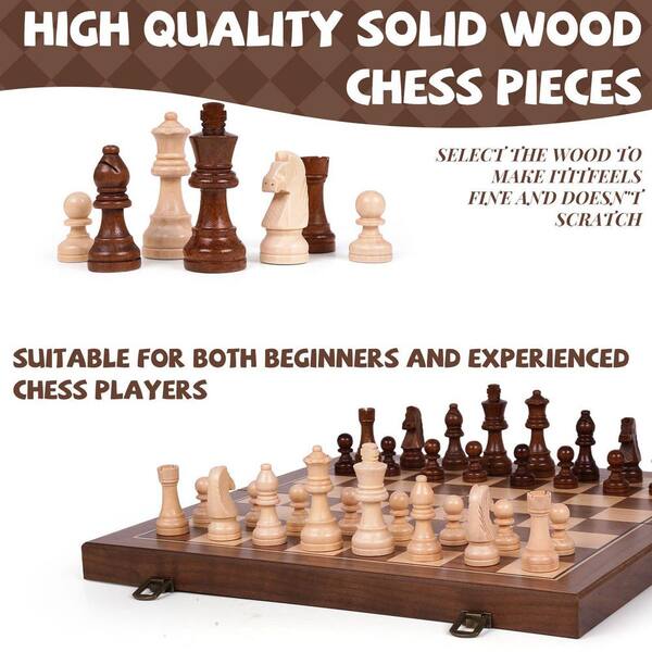 15 in. Magnetic Wooden Chess Set, Folding Board with Storage