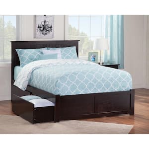 Nantucket Espresso Full Solid Wood Storage Platform Bed with Flat Panel Foot Board and 2 Bed Drawers