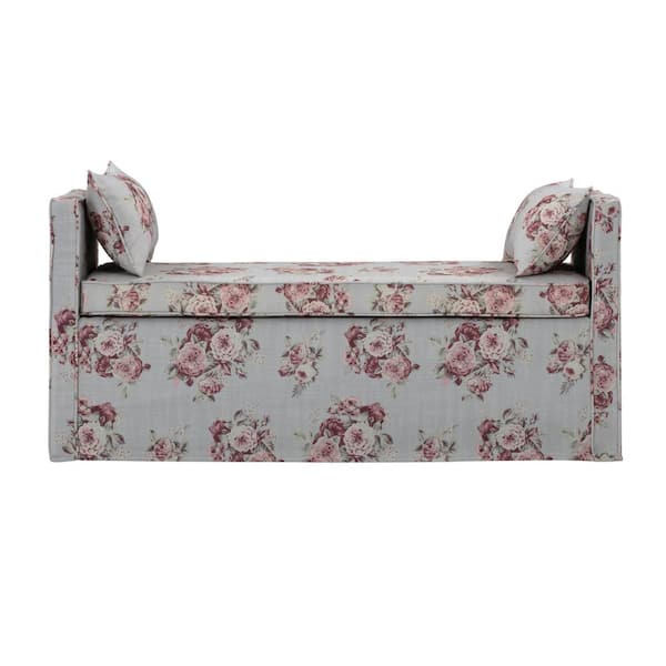 Rustic Manor Sofie Manor Floral Bench Upholstered Linen 24.8 in. x 19.3 in. x 52.8 in.
