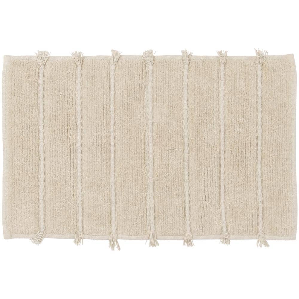 20 in. x 32 in. Beige Stripe Cotton Machine Washable Bathmat