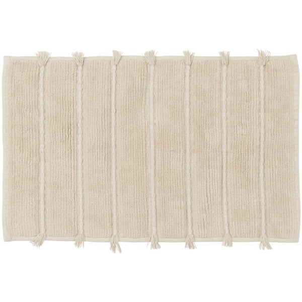 Unbranded 20 in. x 32 in. Beige Stripe Cotton Machine Washable Bathmat