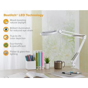 45 in. Magnifying White Desk Lamp with Clamp Mount, Energy-Efficient LEDs, Dimmable, 4.5-Watt, 480-Lumen