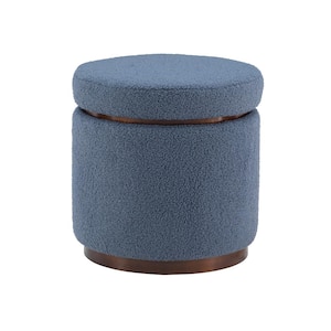 Savoy Blue Gray Sherpa Fabric 18" Round Storage Ottoman