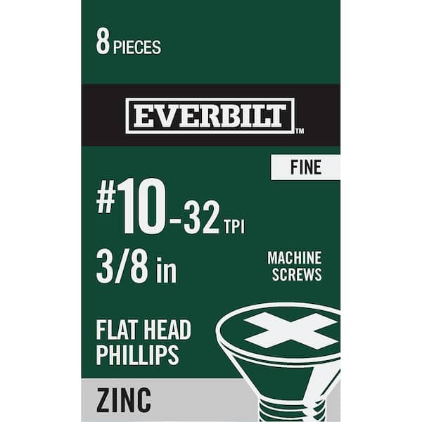 Everbilt #10-32 x 3/8 in. Zinc Plated Phillips Flat Head Machine Screw (8-Pack)