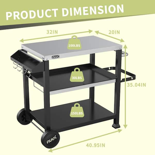 NUUK 32 in. Pizza Oven Grill Cart, Stainless Steel Prep Table with