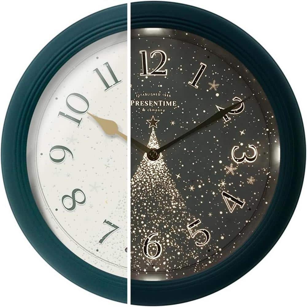 12 in. Modern Forest Green Analog Metal Lighted Wall Clock with Smart Senso