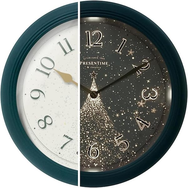 Unbranded 12 in. Modern Forest Green Analog Metal Lighted Wall Clock with Smart Sensor