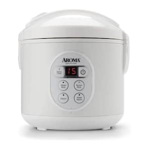 8-Cup White Digital Rice Cooker in Black Control Panel