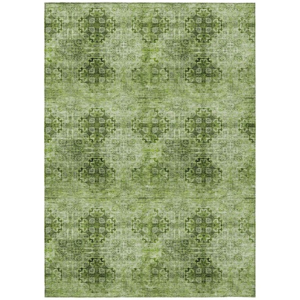 Olive Green 10 ft. x 14 ft. Woven Floral;Medallion Polyester Rectangle Indoor / Outdoor Area Rug