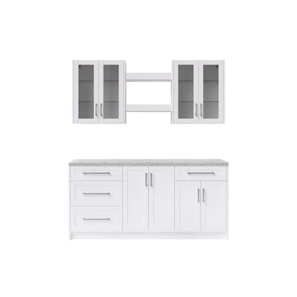 NewAge Products Home Bar 24 in. White Cabinet Set with Shelves and Glass Doors (8-Piece)