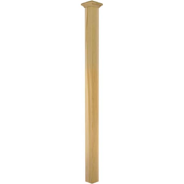 EVERMARK Stair Parts 4077 64 in. x 3-1/2 in. Unfinished Poplar Starting or Landing Solid Core Box Newel Post for Stair Remodel