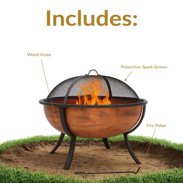 Sunnydaze 25.75 in. Copper Raised Outdoor Fire Pit Bowl with Spark