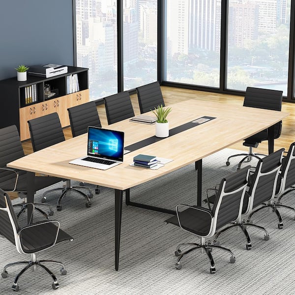 Cassey 94.4 in. Rectangle Walnut Engineered Wood Computer Desk Conference Table Meeting Seminar Table
